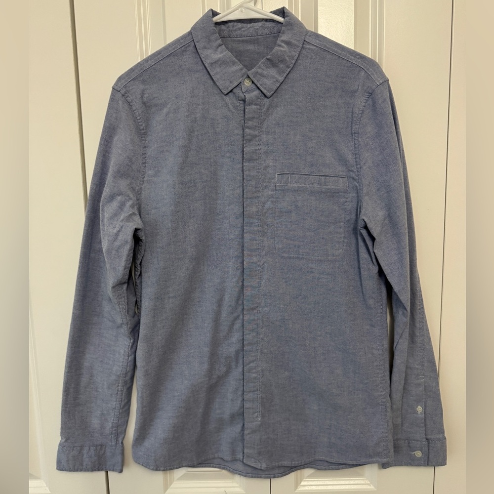 Men's Blue Lululemon Athletica Button-Up Shirt with hidden button placket